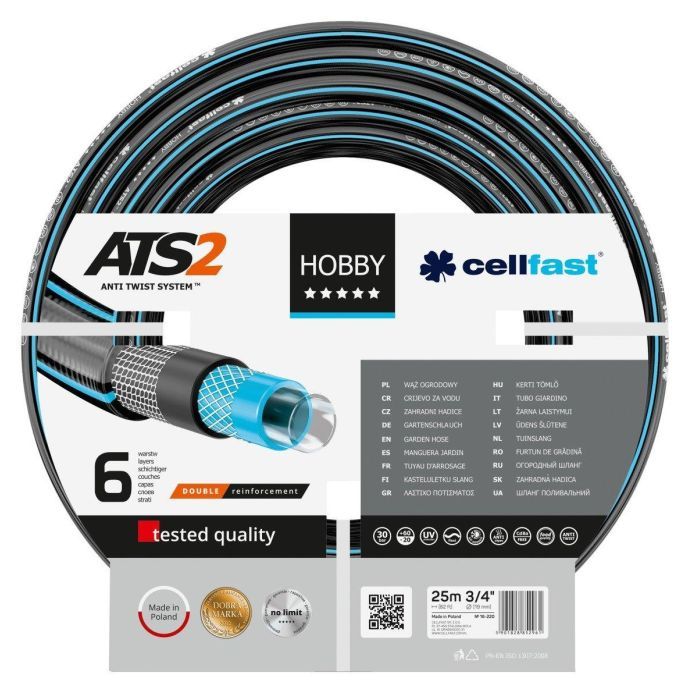 Поливочный шланг Cellfast HOBBY ATS, 3/4', 25м, 6 слоев, до 30 Бар, -20…+60°C (16-220)