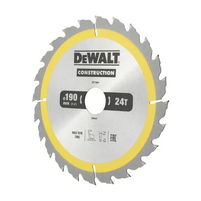 Диск пильный DeWALT CONSTRUCTION 190х30 мм, 24z (ATB), 16 градусов (DT1944) изображение 2