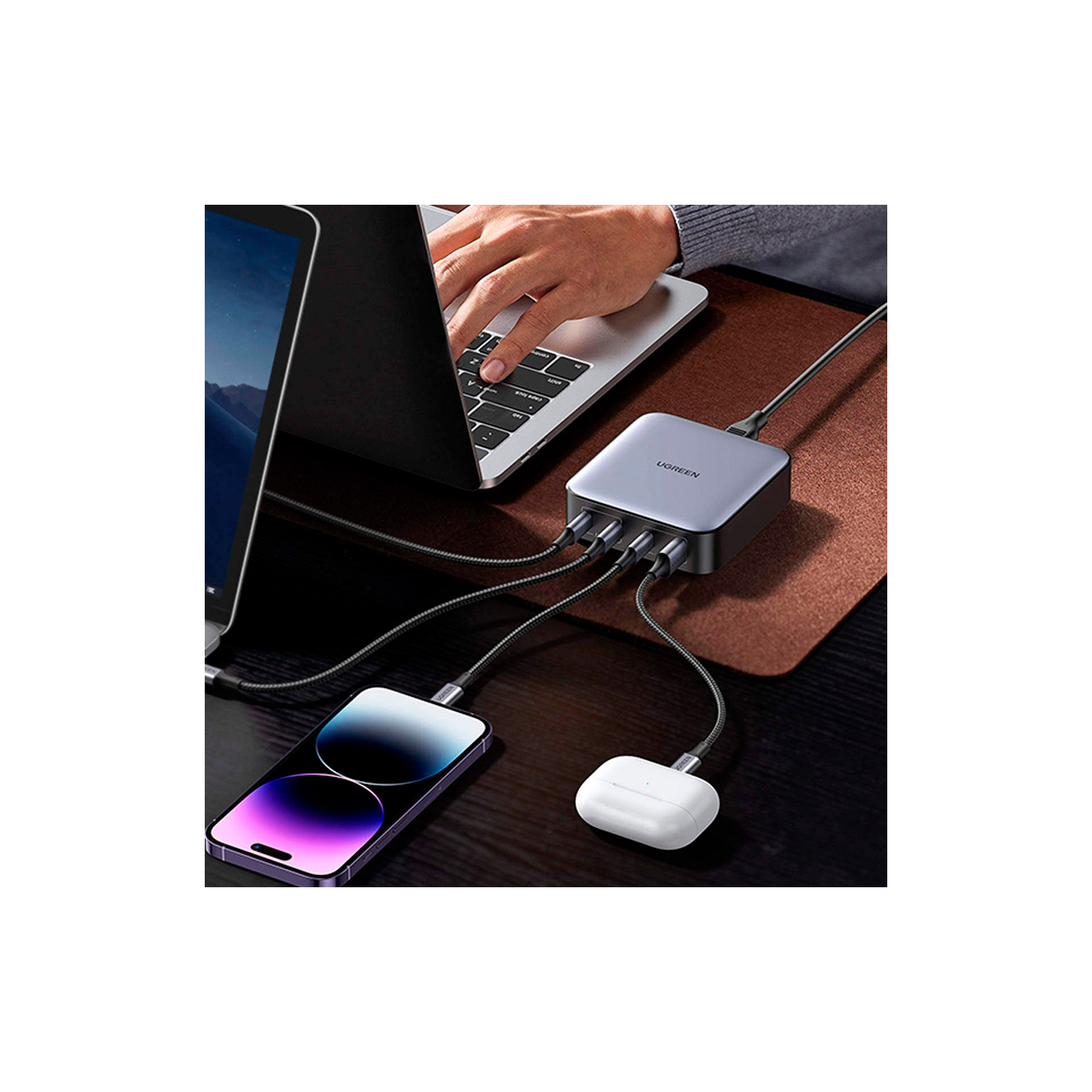 Зарядний пристрій Ugreen 4xUSB 100W (3xType-C+USB A QC3) GAN Charger Nexode Series Black CD328 (90928) зображення 5