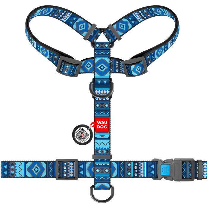 Шлея для собак WAUDOG Nylon з QR паспортом анатомічна H-подібна "Етно синій" L (5586) зображення 2