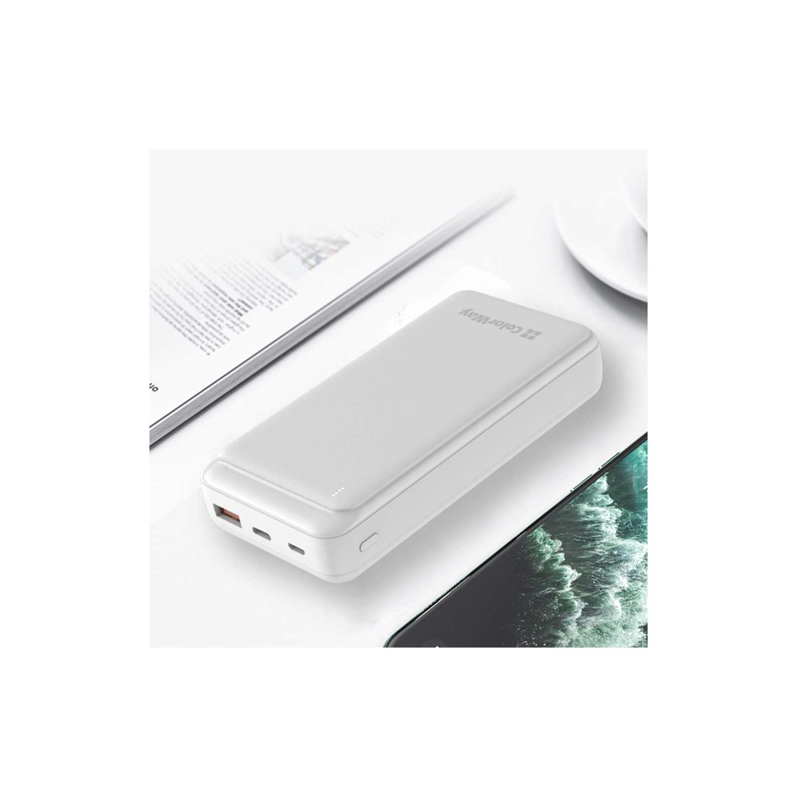 Батарея універсальна ColorWay 20 000 mAh Slim PD/20W, QC/3.0 USB-C/Micro-USB/USB-A White (CW-PB200LPG3WT-PD) зображення 10