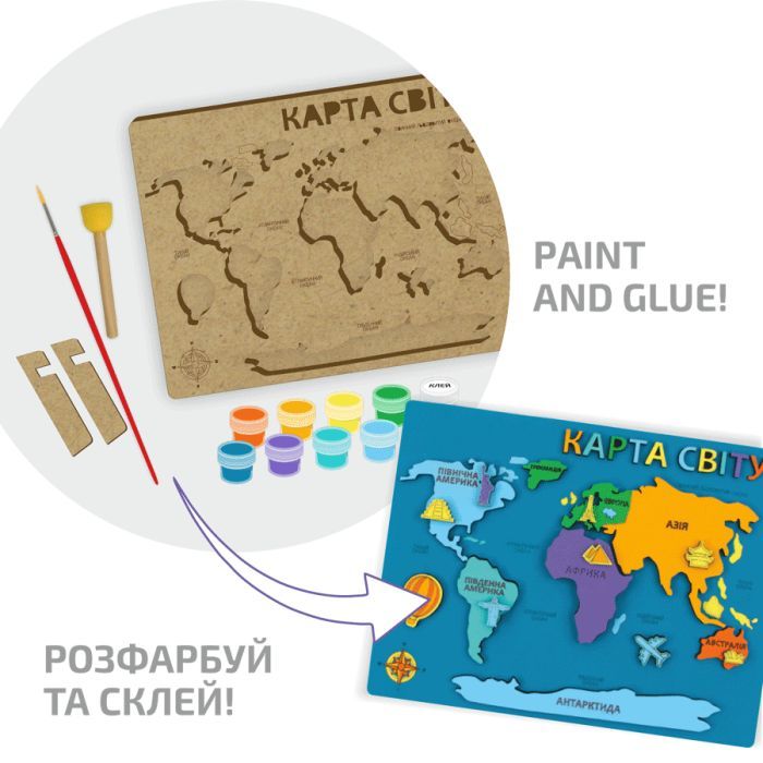 Набір для творчості Rosa Talent Карта світу 3D, МДФ, 24,5 х 18,5 см (4823098540021) зображення 3