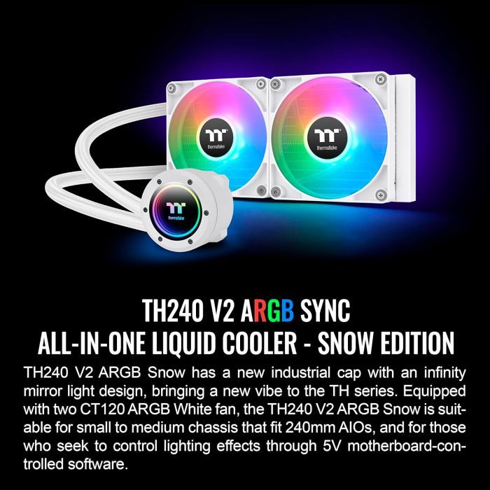 Система жидкостного охлаждения ThermalTake TH240 V2 ARGB Sync Snow Edition (CL-W364-PL12SW-A) изображение 9