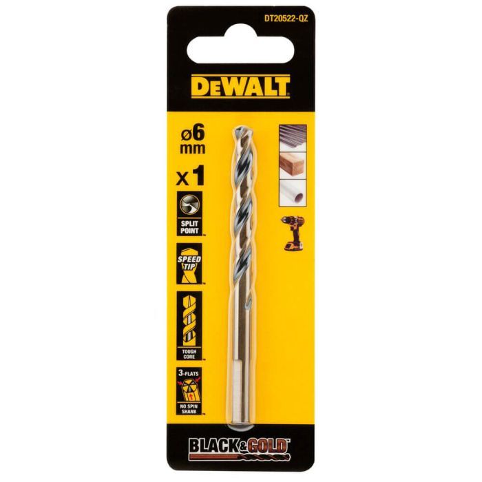 Сверло DeWALT по металлу Black & Gold,HSS-G, 6 х 93 х 57 мм (DT20522)