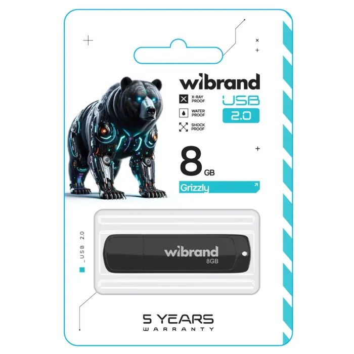 USB флеш накопитель Wibrand 8GB Grizzly Black USB 2.0 (WI2.0/GR8P3B) изображение 2