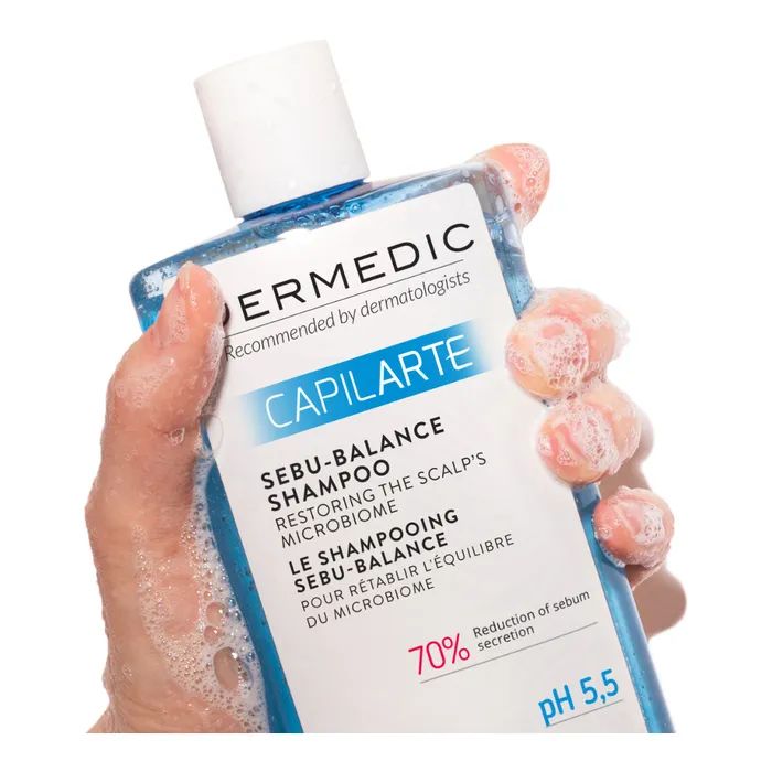 Шампунь Dermedic Capilarte Sebu-Balance Для жирных волос Восстановление микробиома кожи головы 300 мл (5901643176945) изображение 2
