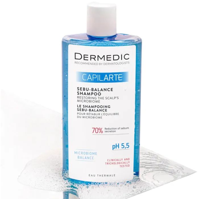 Шампунь Dermedic Capilarte Sebu-Balance Для жирных волос Восстановление микробиома кожи головы 300 мл (5901643176945) изображение 2