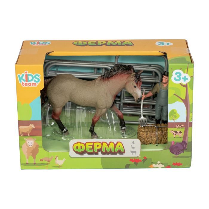 Фигурка Kids Team набор Ферма фермер, соврасая лошадь (серый окрас) (Q9899-X3_4) изображение 2