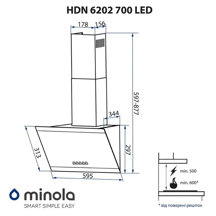 Витяжка кухонна Minola HDN 6202 WH/INOX 700 LED зображення 12