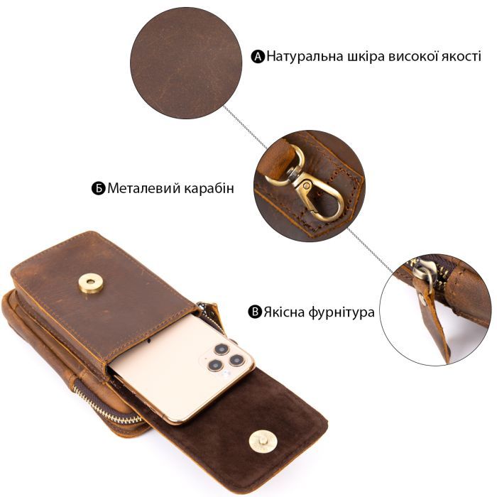 Сумка Vintage На пояс Коричневая (20419) изображение 4