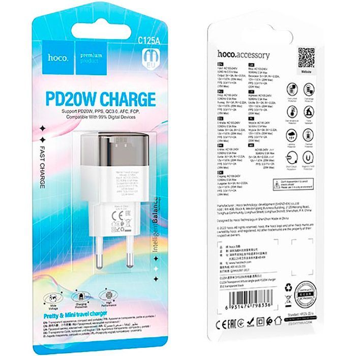 Зарядний пристрій HOCO C125A Transparent USB-C PD20W Transparent Black (6931474798336) зображення 4