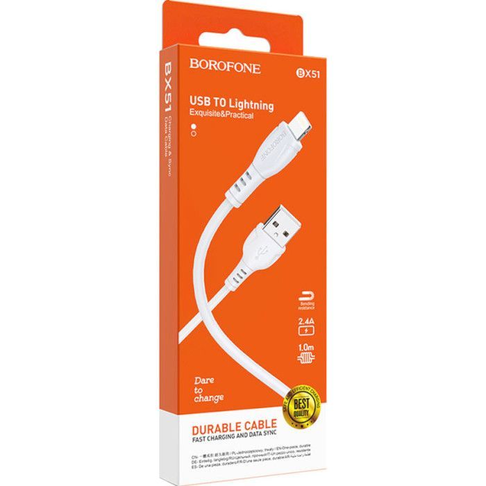 Дата кабель USB 2.0 AM to Lightning 1.0m 2.4A PVC BX51 white BOROFONE (6931474743909) изображение 4