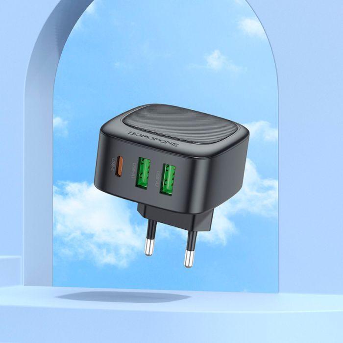 Зарядний пристрій BOROFONE BAS23A Lucky 1xUSB-C + 2xUSB PD30W Black (6941991109386) зображення 8