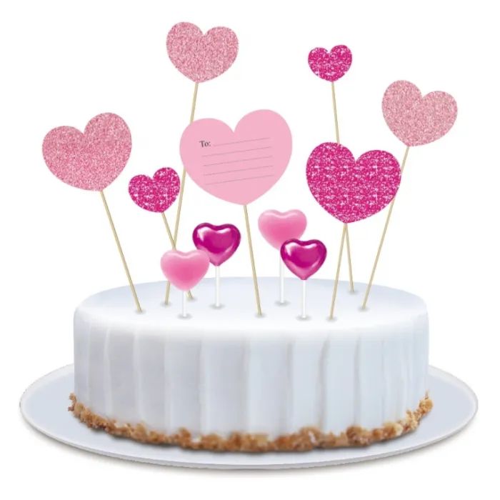 Свеча Maxi 4 шт. 7 топерів з паперовими серцями на торт (MX382)