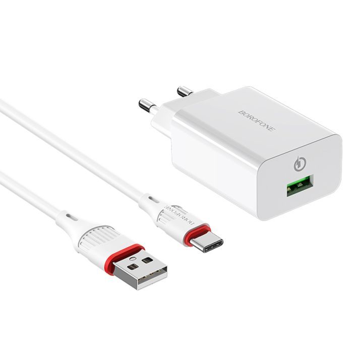 Зарядное устройство BOROFONE BA21A USB + cable USB to USB-C 15W White (BA21A/TCW) изображение 3