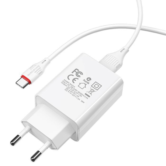 Зарядное устройство BOROFONE BA21A USB + cable USB to USB-C 15W White (BA21A/TCW) изображение 4