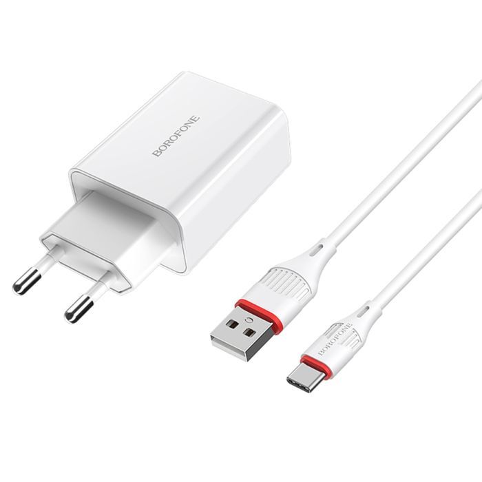 Зарядное устройство BOROFONE BA21A USB + cable USB to USB-C 15W White (BA21A/TCW) изображение 5