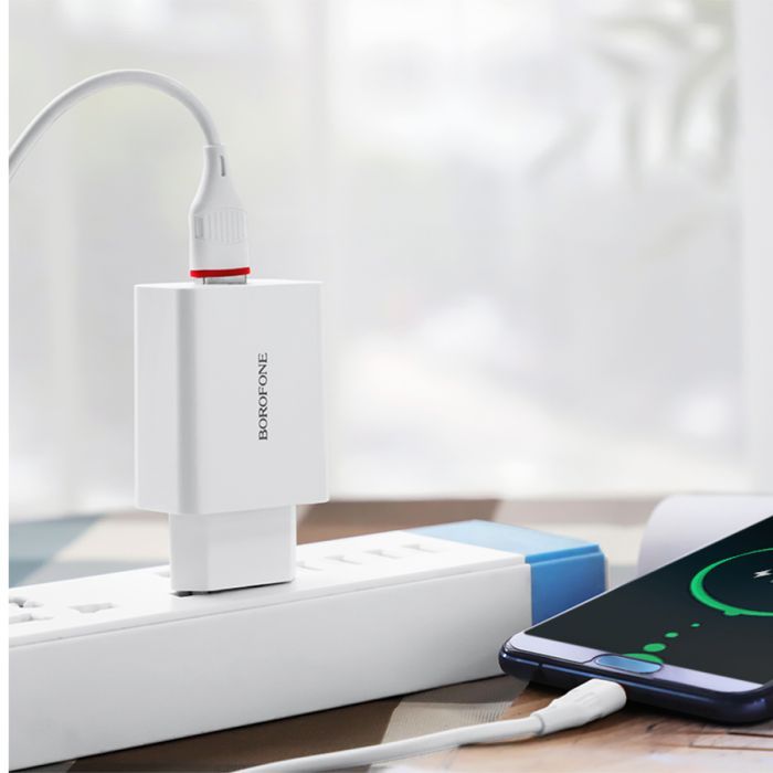 Зарядное устройство BOROFONE BA21A USB + cable USB to USB-C 15W White (BA21A/TCW) изображение 8