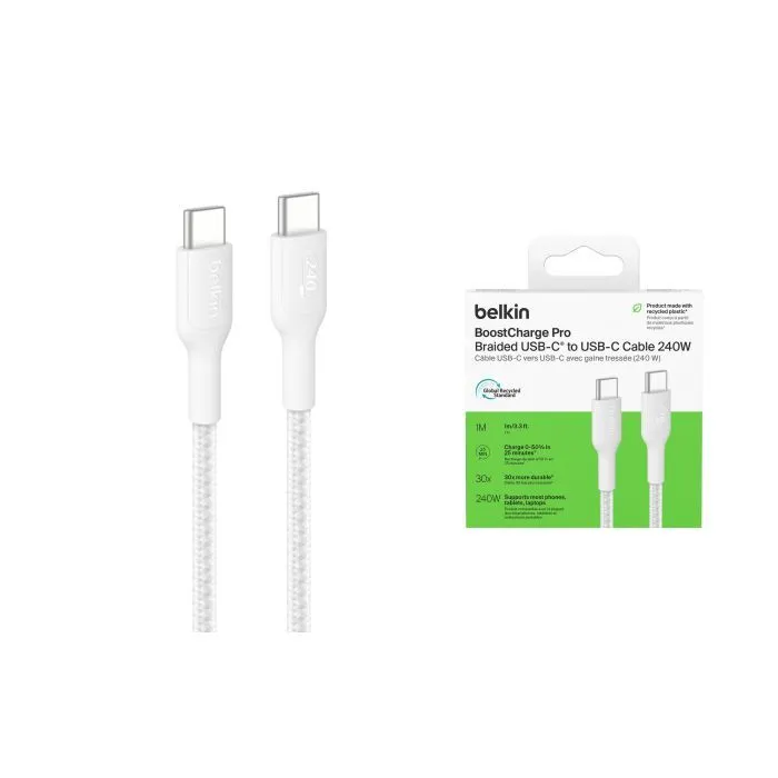 Дата кабель USB-C to USB-C 1.0m 240W white Belkin (CAB025HQ1MWH) изображение 2