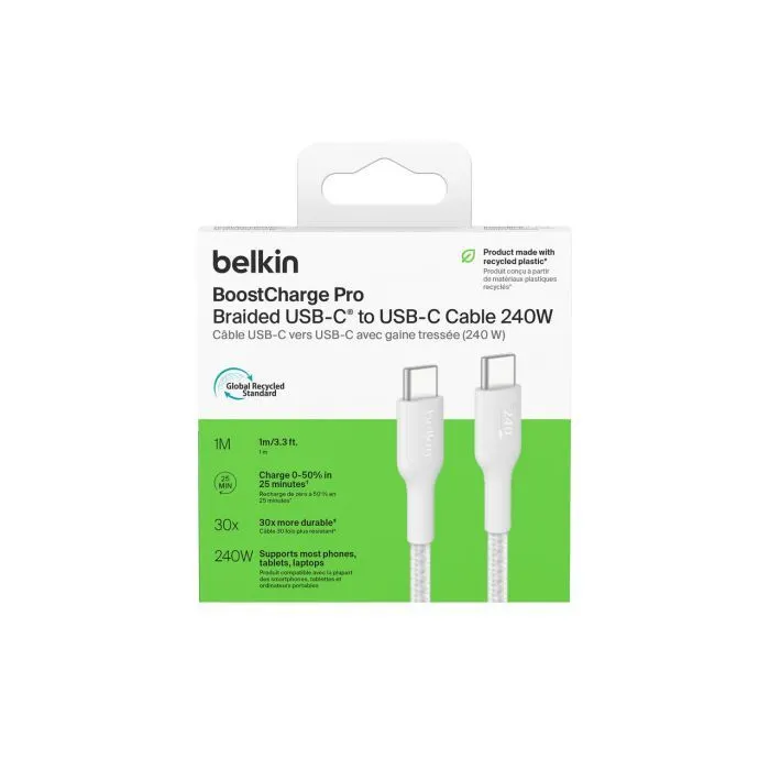 Дата кабель USB-C to USB-C 1.0m 240W white Belkin (CAB025HQ1MWH) изображение 3