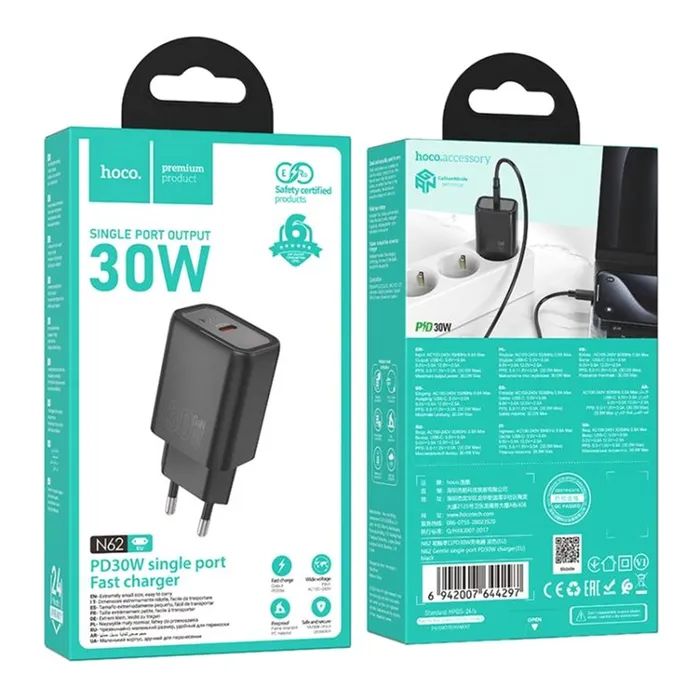 Зарядное устройство HOCO N62 USB-C PD30W black (6942007644297) изображение 2
