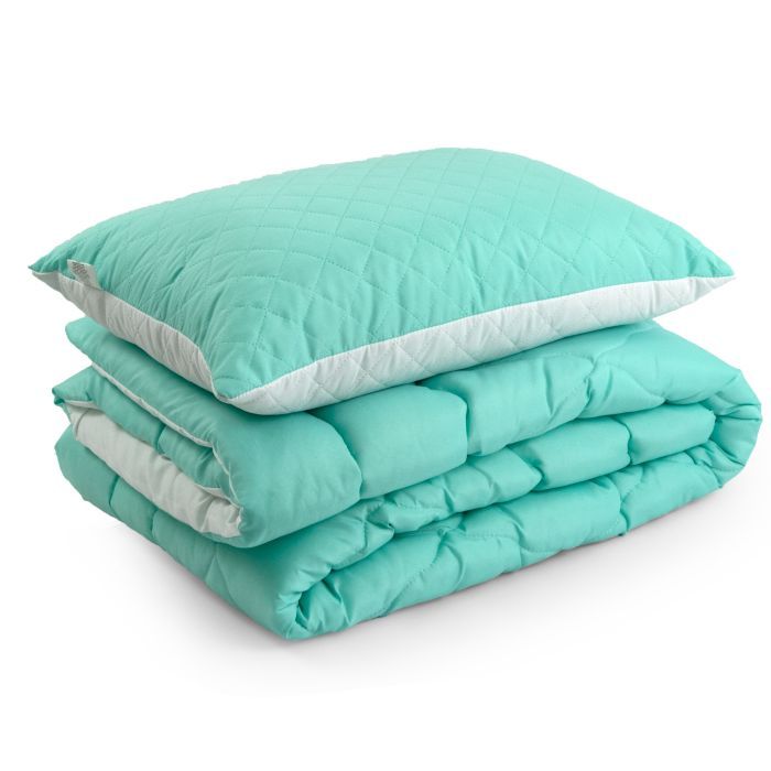 Ковдра Руно набір ковдра 140х205 + 1 подушка 50х70 силіконова Бірюзовий (К_924.52СЛ200_Бірюзовий)