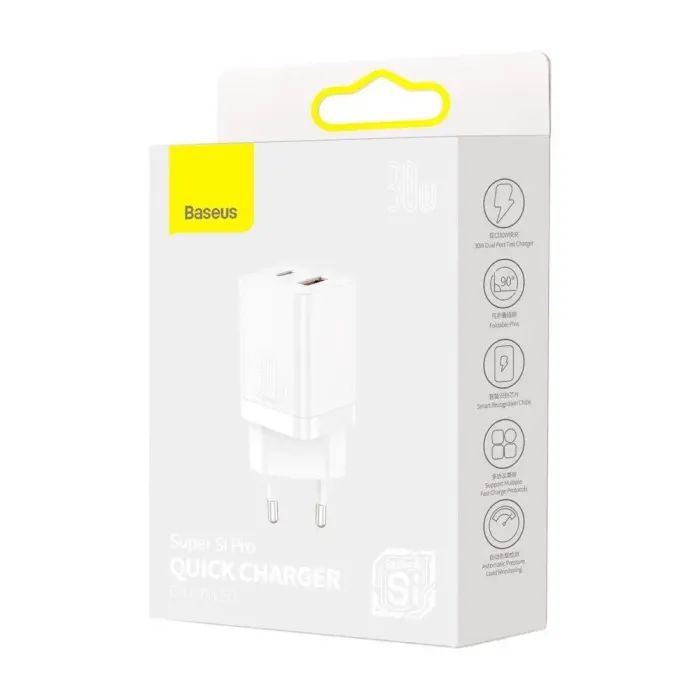 Зарядное устройство Baseus 1xUSB-C 30W + 1xUSB white (CCSUPP-E02) изображение 6