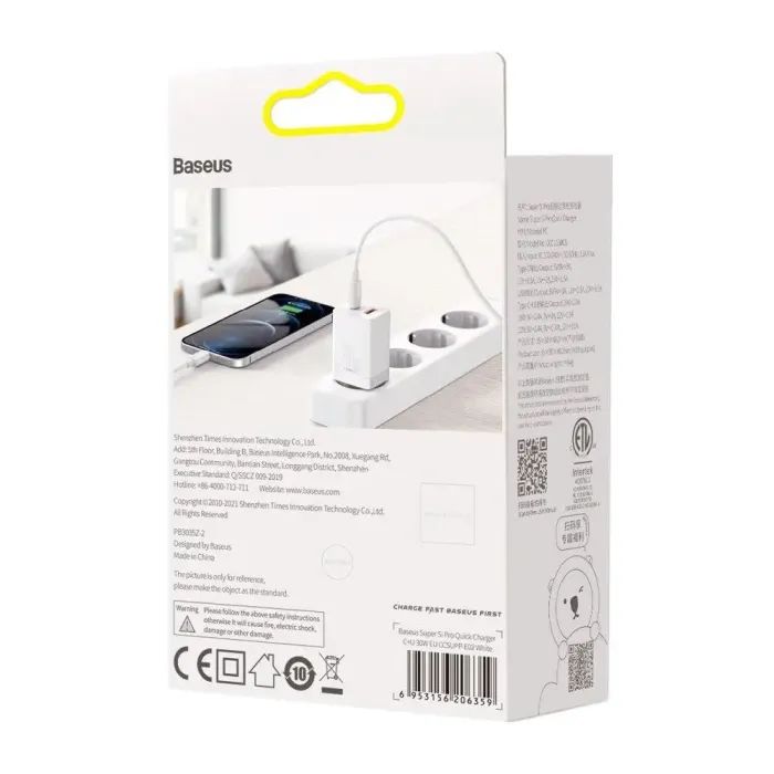 Зарядное устройство Baseus 1xUSB-C 30W + 1xUSB white (CCSUPP-E02) изображение 7