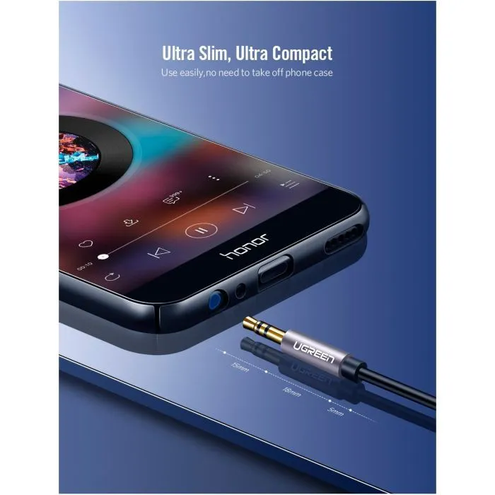 Кабель мультимедійний 3.5mm M to 3.5mm F 1.5m AV118 gray Ugreen (10593) зображення 6