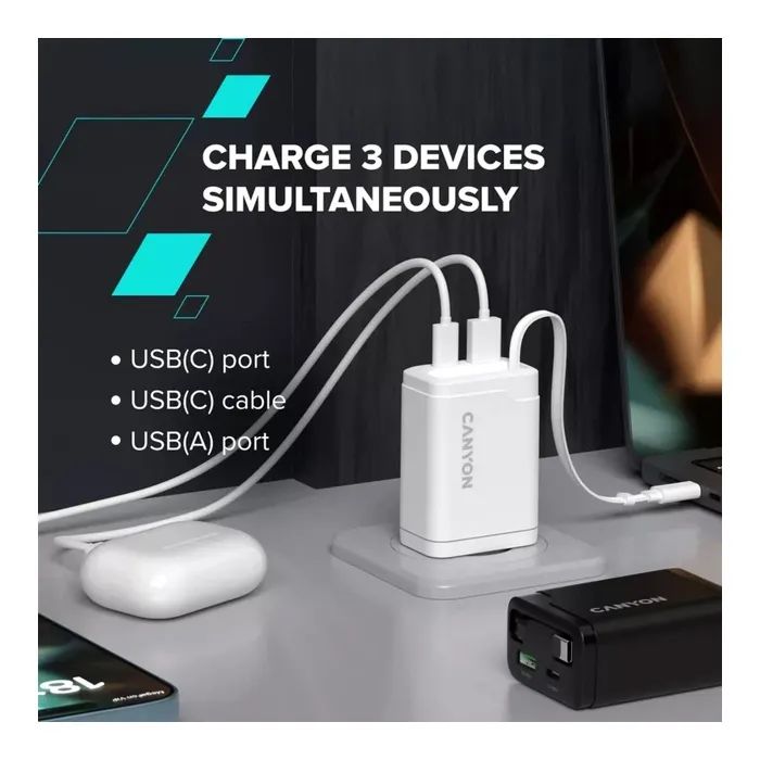 Зарядное устройство Canyon 1xUSB-C PD65W + 1xUSB QC3.0 + cable USB-C to USB-C black (CNS-CURC65ACB) изображение 10