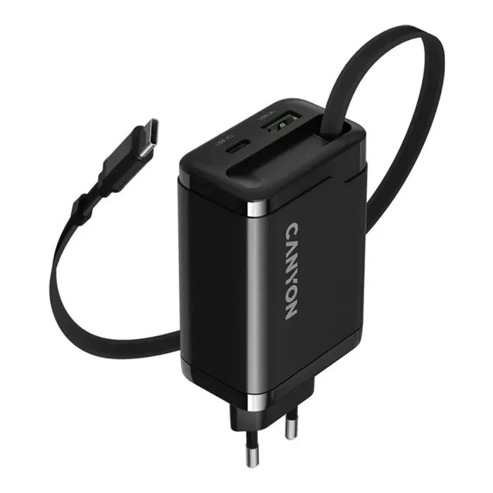 Зарядное устройство Canyon 1xUSB-C PD65W + 1xUSB QC3.0 + cable USB-C to USB-C black (CNS-CURC65ACB)