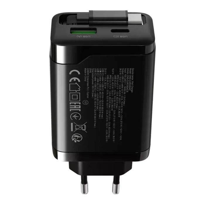 Зарядное устройство Canyon 1xUSB-C PD65W + 1xUSB QC3.0 + cable USB-C to USB-C black (CNS-CURC65ACB) изображение 5