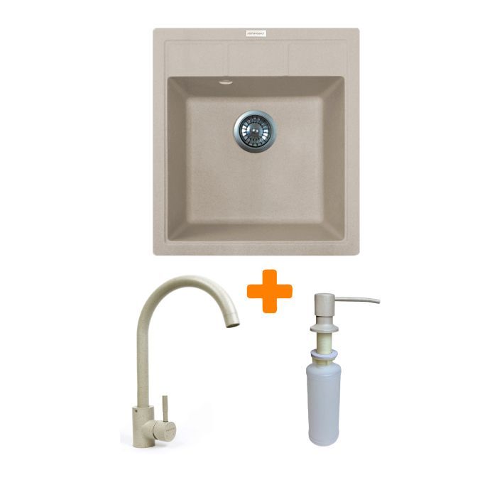 Мойка кухонная Adamant Brick Avena + змішувач та дозатор (4824296209706)