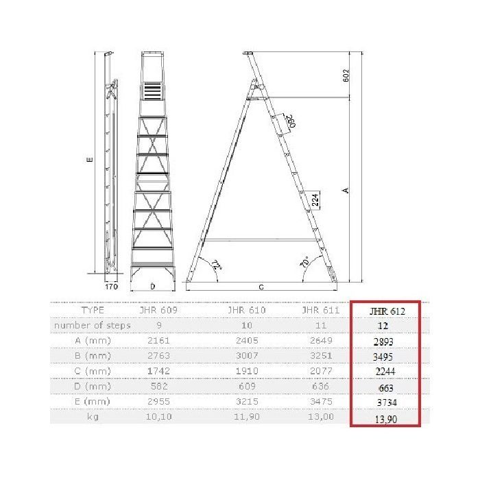 Лестница ELKOP стременка 12сх. верхняя ступенька-2,9м (JHR 612) изображение 3