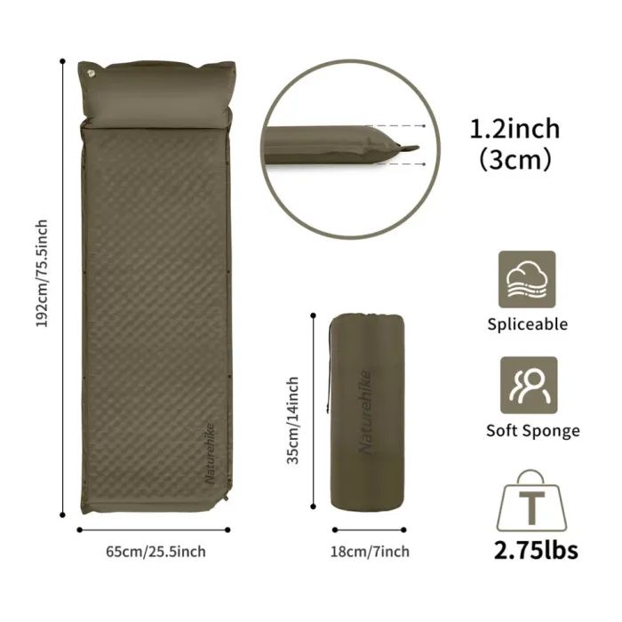 Туристический коврик Naturehike CNK2300DZ014, 60мм, темно-зелений (6976023923357) изображение 2