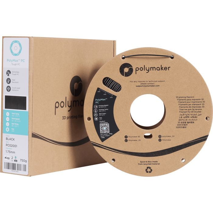 Пластик для 3D-принтера Polymaker PC PolyMax TOUGH 1,75mm 0,75kg BLACK (PC02001) зображення 3