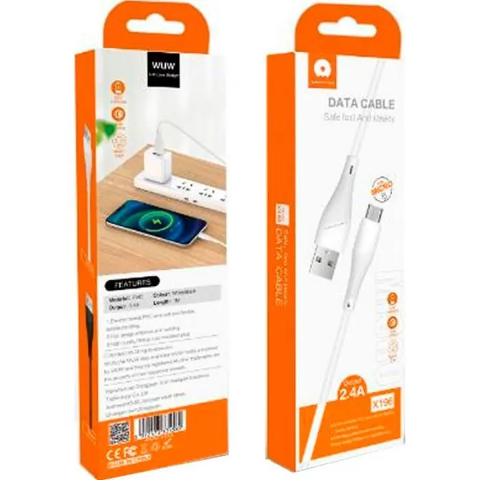 Дата кабель USB 2.0 AM to Micro 5P 1.0m 2.4A X196 white WUW (6972573335572) изображение 2