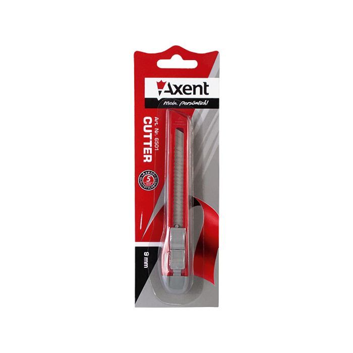 Нож канцелярский Axent 9 мм, blister, gray-red (6501-А) изображение 2