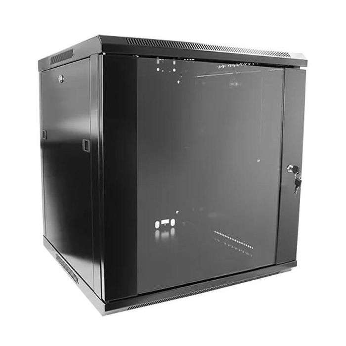 Шкаф настенный Hypernet 12U 19" 600x450, glass door, black (WMNC-12U-FLAT-BLACK)