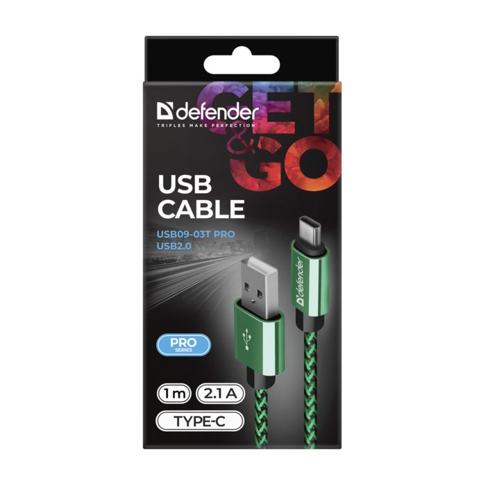 Дата кабель USB 2.0 AM to USB-C 1.0m PRO green Defender (87816) зображення 3