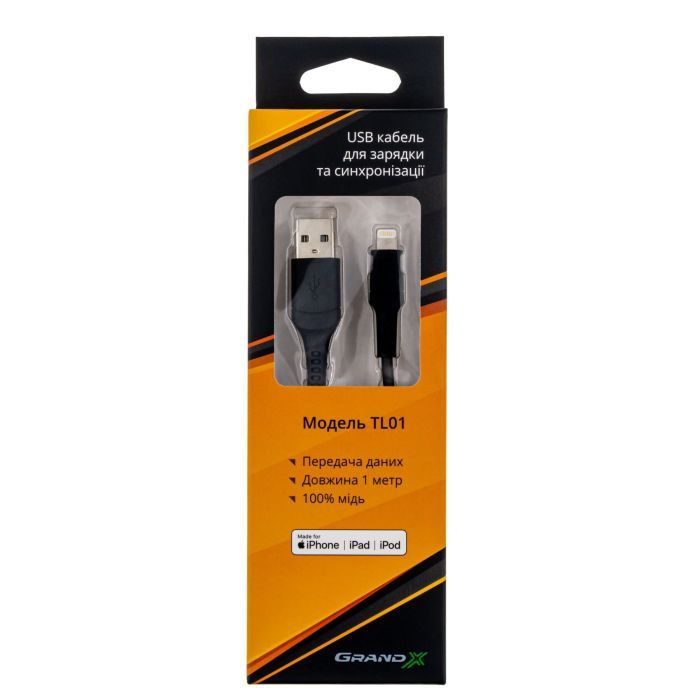 Дата кабель USB 2.0 AM to Lightning 1.0m MFI Grand-X (TL01) зображення 3