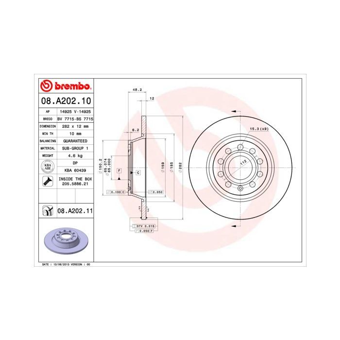 Тормозной диск Brembo 08.A202.11