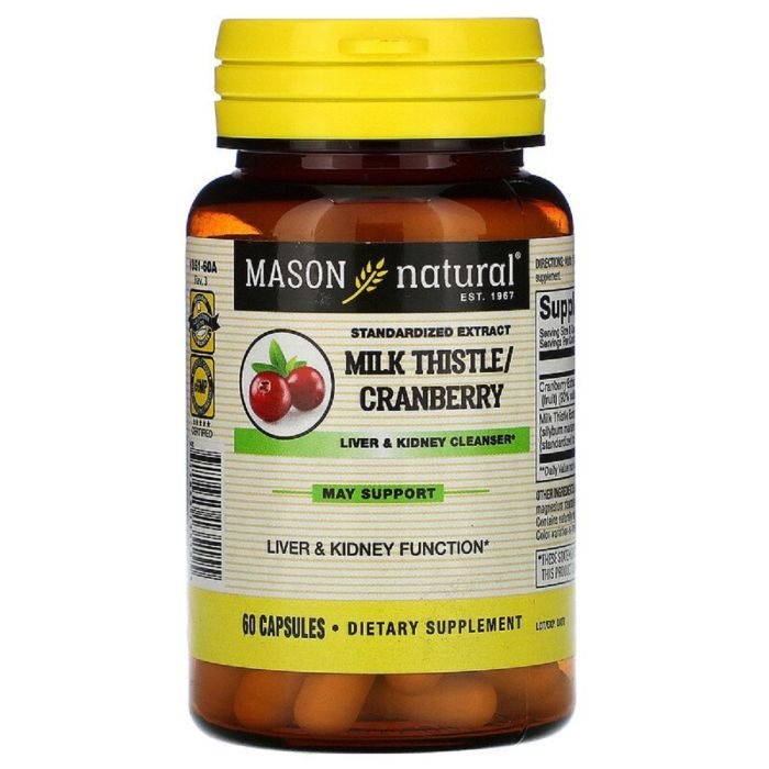 Травы Mason Natural Очищающий комплекс для печени и почек, Milk Thistle & Cranbe (MAV-13515)