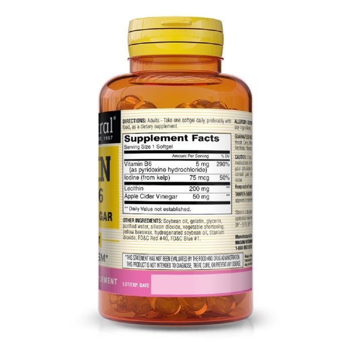 Витаминно-минеральный комплекс Mason Natural Лецитин с водорослями, Витамином B6 и яблочным уксусом, (MAV-05981) изображение 2