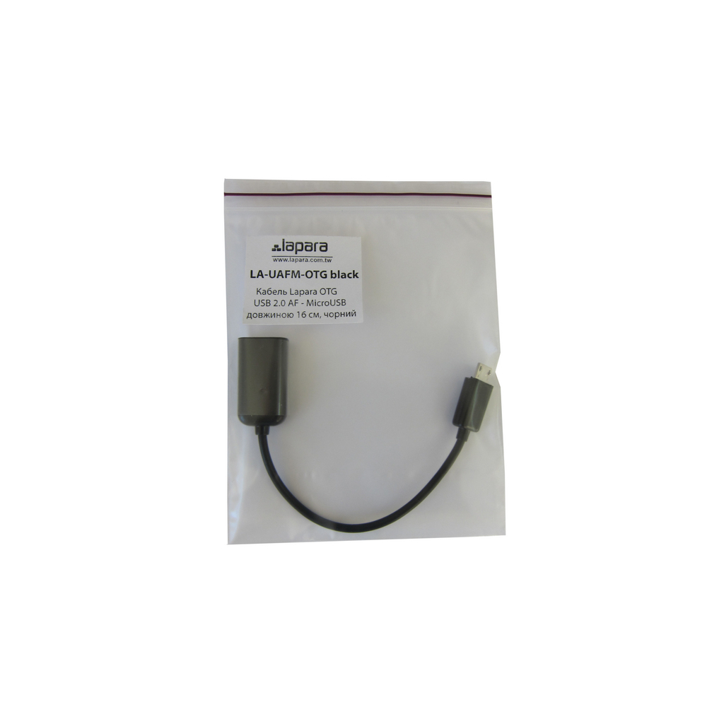 Дата кабель OTG USB 2.0 AF to Micro 5P 0.16m Lapara (LA-UAFM-OTG black) зображення 2