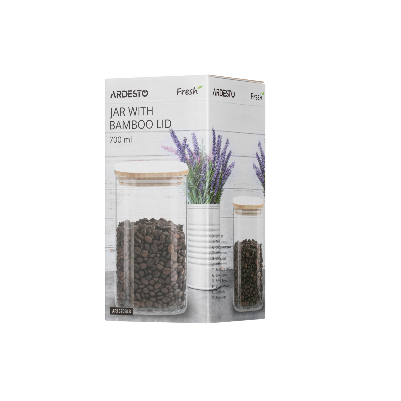Емкость для сыпучих продуктов Ardesto Fresh квадратная, стекло, бамбук 480 мл (AR1348BLS) изображение 2