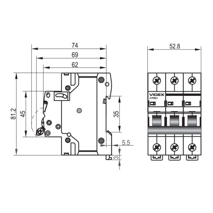 Автоматичний вимикач Videx RS4 RESIST 3п 32А С 4,5кА (VF-RS4-AV3C32) зображення 4