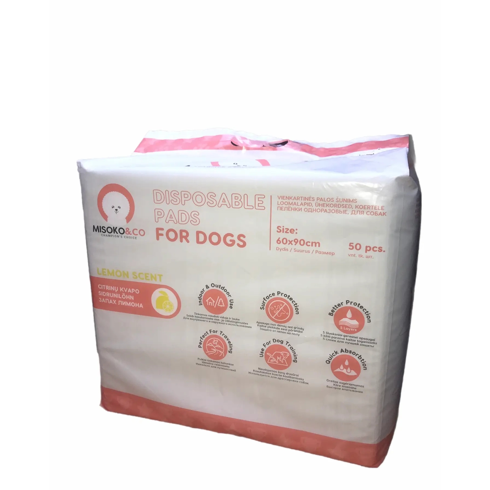 Пелюшки для собак MISOKO&CO з ароматом лимона 60х90 см 50 шт (SHAMSK63134_50) зображення 2