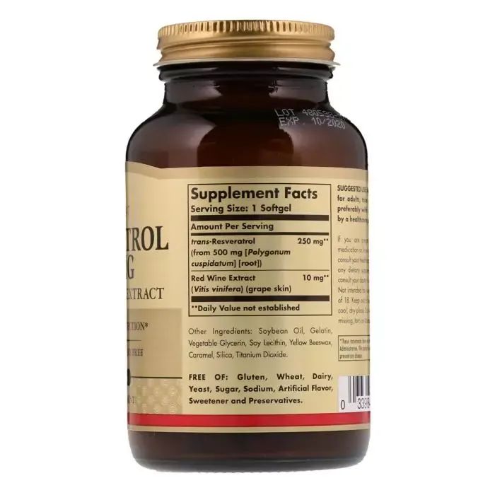 Антиоксидант Solgar Ресвератрол с Экстрактом Красного Вина, 250мг, Resveratrol with (SOL-02484) изображение 2
