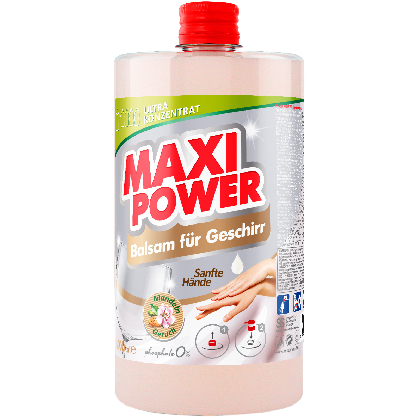 Средство для ручного мытья посуды Maxi Power Миндаль запаска 1000 мл (4823098412151)